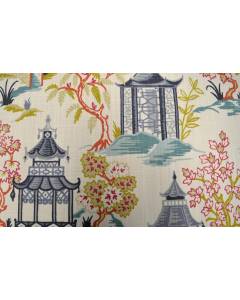 Shoji Summer Asian Chinoiserie Toile Pagoda Print Covington Fabric
