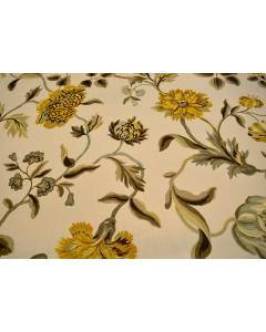 Avebury Floral Vine Citrine Gold Green Brown Schumacher Fabric