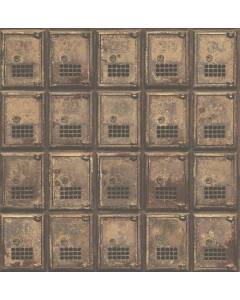 2701-22353 Vintage P.O. Boxes Rust Distressed Metal Wallpaper
