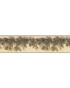 3123-01391 Coulter Olive Pinecone Forest Border | The Fabric Co