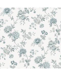 3123-02215 Chrysanthemum Teal Jacobean Wallpaper | The Fabric Co
