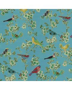 OD Tweet Toile 410440 Sky Blue Multicolored Bird Flowering Tree PKL Studio Outdoor Fabric