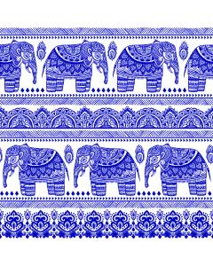 OD Ethnic Indigo Blue Elephant Ethnic Stripe Outdoor Tempo Fabric