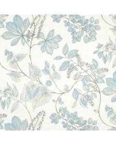 Cream Blue Taupe Floral Insect Print Basketweave Arboretum Cloud P Kaufmann Fabric