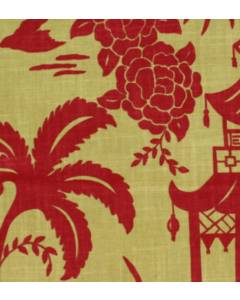 Tempo Moon Pagoda Chinoiserie Toile Cotton Drapery FabrIc Agean 54” By The Yard 