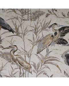 Tan Taupe Tropical Bird Floral Print Heron Natural Hamilton Fabric