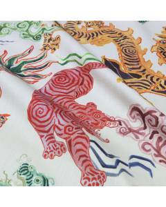 Himalaya Natural Cream Multicolored Asian Ethnic Dragon Print Hamilton Fabric
