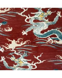 Fergy Redstone Red Asian Dragon Print Upholstery Regal Fabric